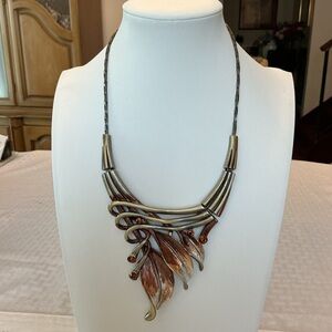 Pammy J Leaf Vintage Crystal Mixed Metal Collar Necklace